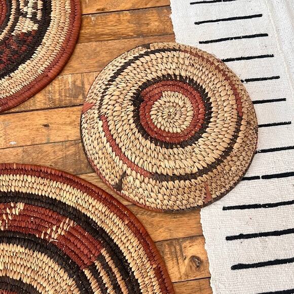 Set Of 3 African Fulani Mbeedu Rounded Flat Bowl Woven Baskets Boho main image 12